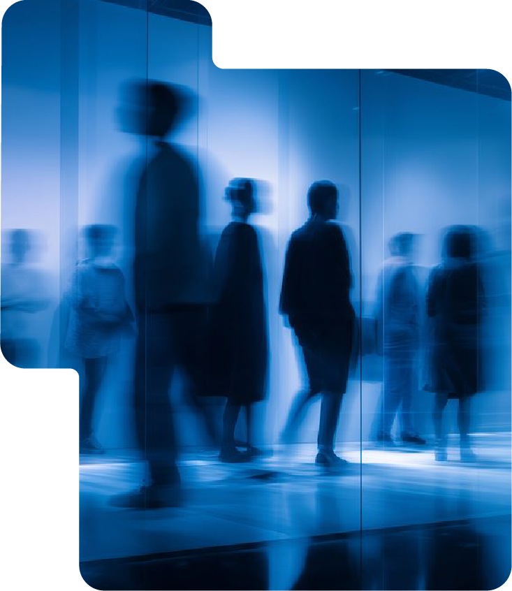 People silhouettes in blue light
